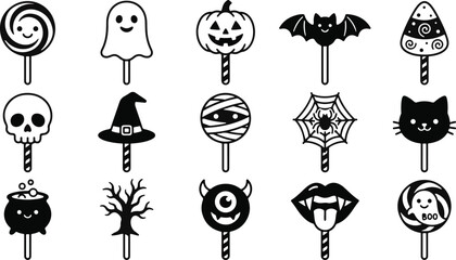 Naklejka premium Halloween vector bundle spooky icons for parties crafts and digital designs black white