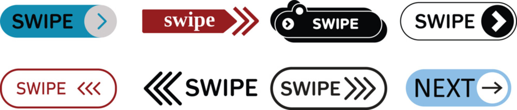 Swipe and next button labels for website and mobile interface.