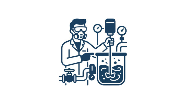 Man in lab coat working science.