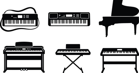 Electronic keyboard and piano instrument collection with digital synthesizer grand piano and portable keyboard set vector illustration isolated design pack © SADRE