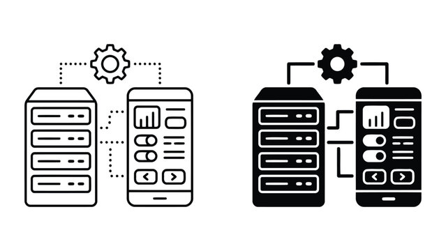Mobile server management icon set for it infrastructure and remote configuration