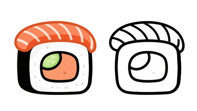 A colorful and simple sushi illustration.