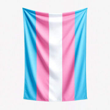 Hanging Transgender Pride Flag Tapestry Isolated on White Backdrop