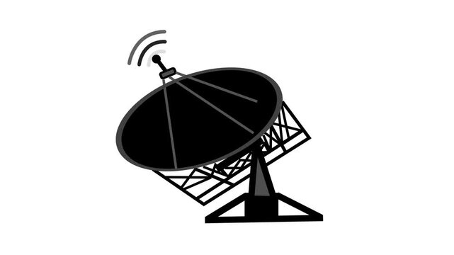 Simple satellite dish icon showing wireless signal and communication technology concept animation