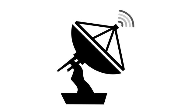 Satellite dish icon with signal waves communication or broadcasting symbol animation