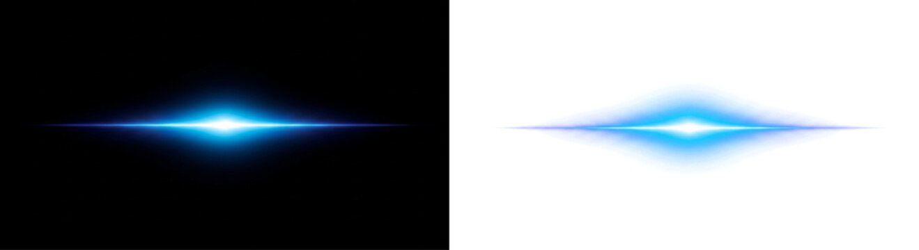 Abstract blue light streak effect isolated on transparent background luminous horizontal rays flare beam glowing energy flash motion trail dynamic digital laser burst element