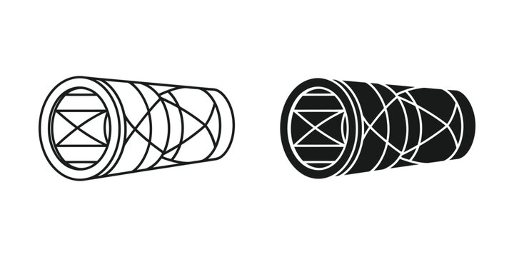Industrial pipe section featuring geometric crosshatch pattern in detailed outline and solid black styles