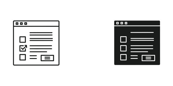 Web browser window interface with checkbox form and button in outline and solid black styles