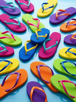 Colorful flip flops collection summer vacation footwear