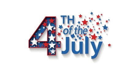 Obraz premium Happy 4th of July logo for Independence Day USA background - 4th of July celebration holiday text made from flying confetti stars - vector illustration