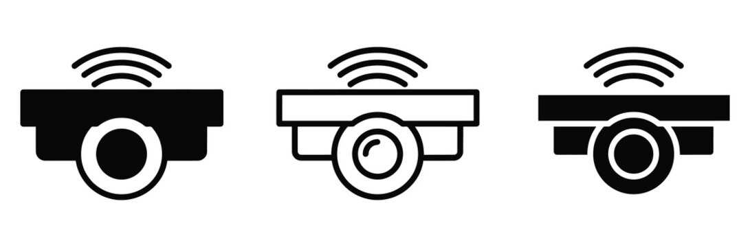 WebSmart doorbell icon set with wireless wifi signal. Video intercom camera, smart home security sensor, surveillance system, technology device vector illustration isolated on white background.