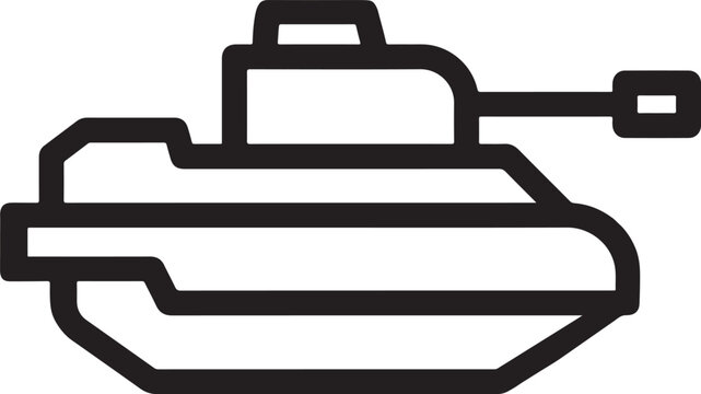 Army tank outline icon with editable stroke. Bold military vehicle symbol isolated on white