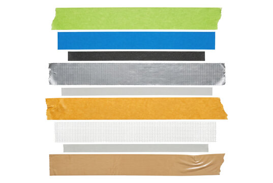 Collection of various adhesive tape strips in different colors and textures