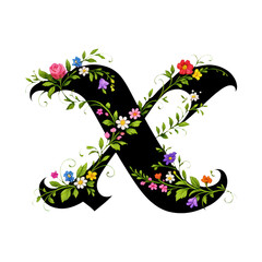 Obraz premium PNG Floral decorative letter X illustration.