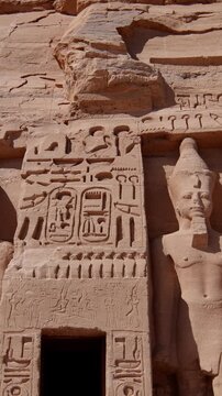 Temple of Nefertari next to the temple of Abu Simbel temple of Pharaoh Ramses II in southern Egypt in Nubia next to Lake Nasser.