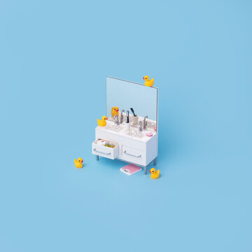 Miniature Bathroom Vanity With Ducks