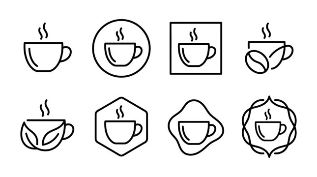 Black line art coffee cup icons.