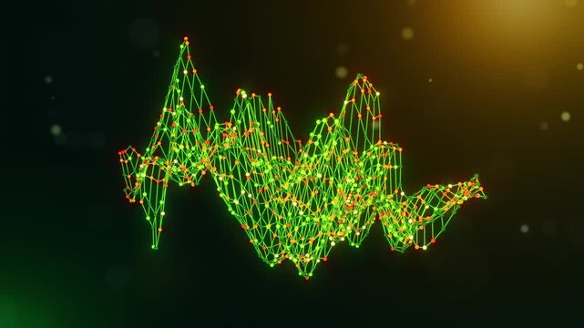 Dynamic Iran map animation built from interconnected neural nodes and flowing digital links over a green yellow orange bokeh background, representing AI and digital transformation.