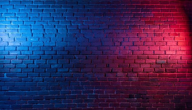 blue and red neon gradient lighting on brick wall urban glowing background modern nightclub or studio backdrop with textured surface no logos