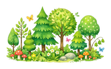 Fototapeta premium PNG Whimsical forest with colorful butterflies.