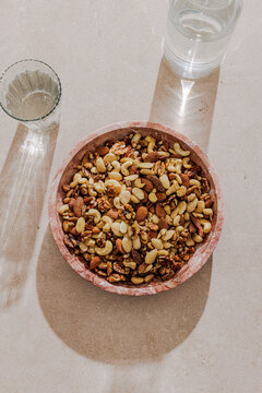 Nuts in a marble bowl