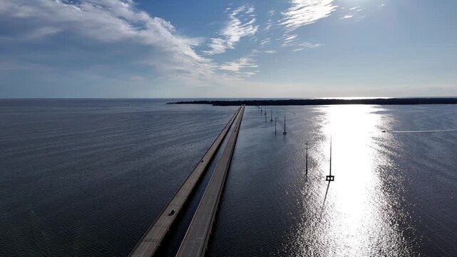 Aerial View of the Wright Memorial Bridge Spanning Currituck Sound Between Point Harbor and the Outer Banks Near Kitty Hawk and Kill Devil Hills, North Carolina