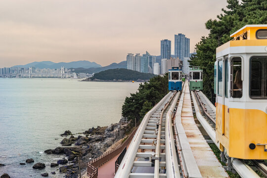 Busan Coastal Monorail With City Skyline