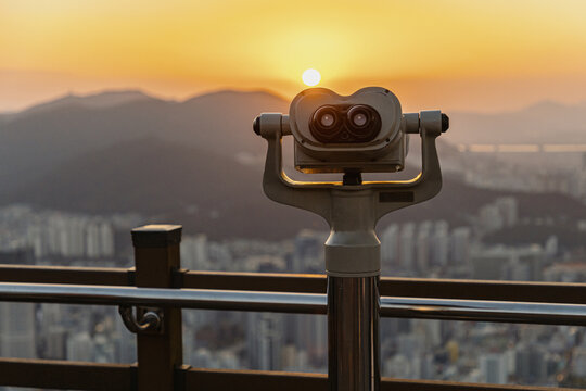 Sunset Observatory Binoculars Over Busan Skyline