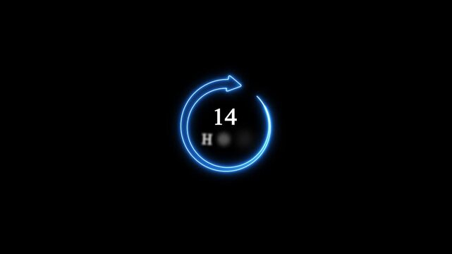 14 hours neon countdown timer animation with glowing circular loading progress bar