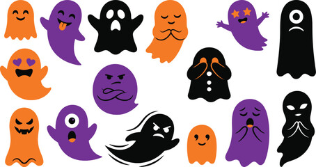 Obraz premium Colorful halloween ghost characters collection spooky cute vector illustrations for seasonal designs