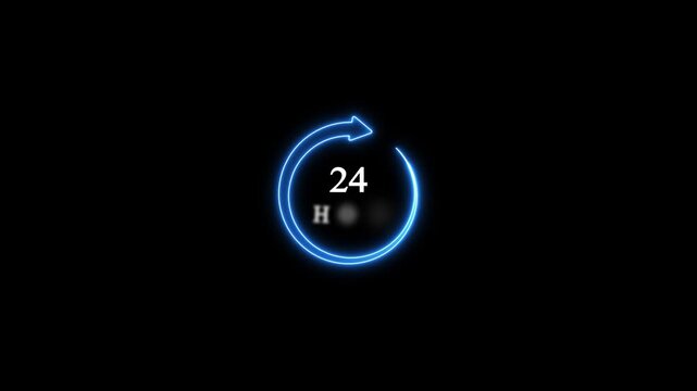 24 hours neon circular arrow loading animation for business and service availability