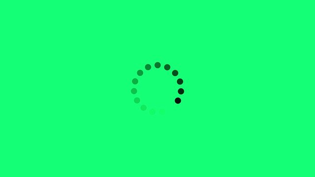Minimalist circular loading spinner animation on green screen background, progress buffering waiting