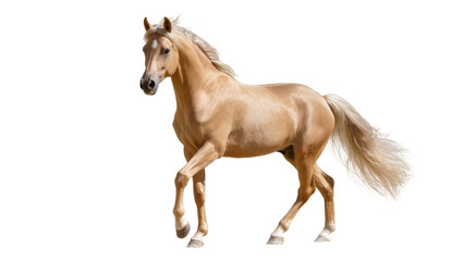 Palomino horse with flowing mane and tail trotting © Peregrine