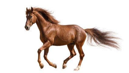 Brown horse with flowing mane and tail galloping © Peregrine