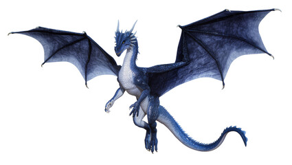 Fototapeta premium Blue scaled dragon with large wings spread