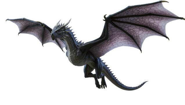 Dark fantasy dragon with large wings spread wide