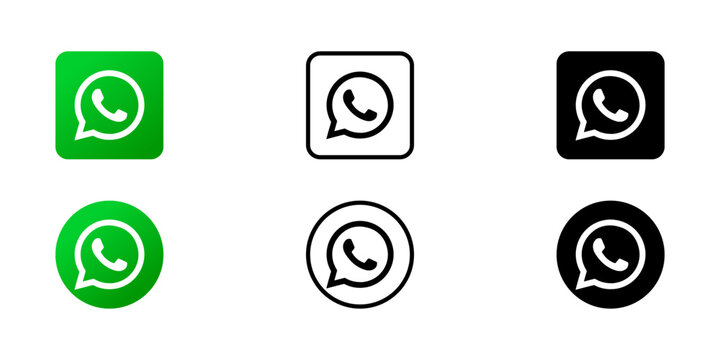 Whatsapp logo set in six different versions in a flat design, social media logo vector illustration