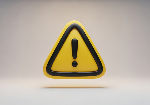 3D render of yellow warning sign triangle with black exclamation point attention notification security emergency important alerting critical