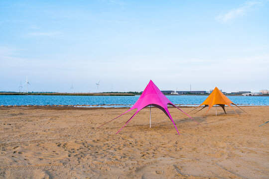Colorful beach canopy tents