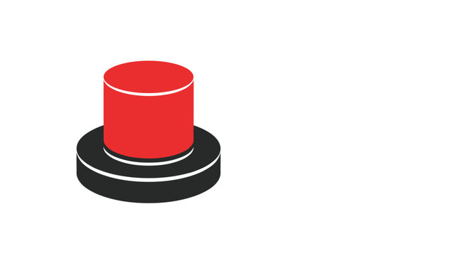 Red alarm emergency push button with a solid black base representing alert, warning, or stop trigger concepts.