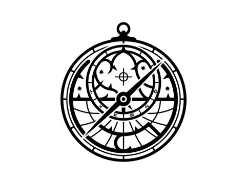 Antique Astrolabe Compass Nautical Navigation Instrument Black and White