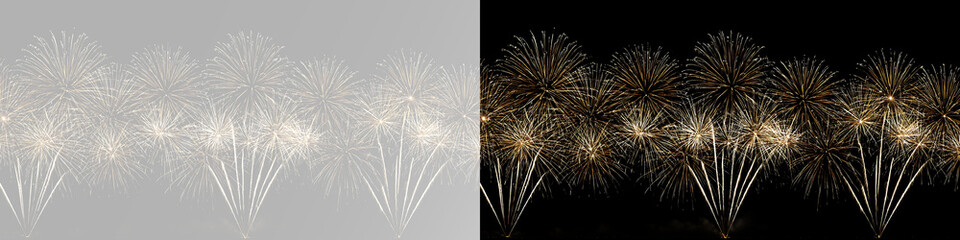 Obraz premium Golden New Year fireworks show with sparkling pyrotechnic explosions glowing bursts celebration holiday festival party event and festive light effects
