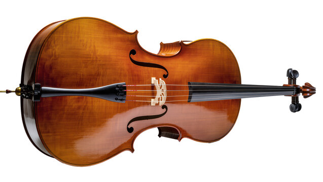 Wooden cello with strings and tuning pegs
