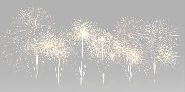 golden fireworks celebration with multiple pyrotechnic explosions sparkling bursts glowing holiday festival party event anniversary luxury light show