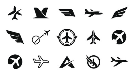 Minimal Airplane Logo Variations Icon Set with Aircraft Tail Fin Wing Aviation Emblem and Modern Airline Vector Symbols © MstJoynobAkhtar