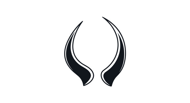 Pair of curved black horns isolated on white background represents animal antlers or devil horns vector icon.