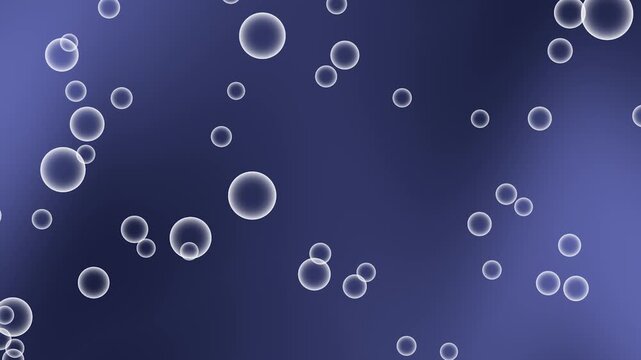 Abstract bubbles rising on blue background in this 4K animation vide0. Seamless loop of minimal white outline circles floating upward on a gradient blue backdrop.