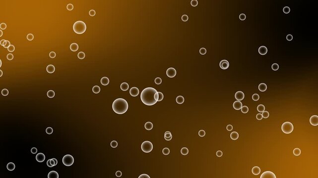 Abstract bubbles floating on a dark orange background in this 4K animation video. Seamless loop of minimalist white outline circles rising gently over an orange gradient backdrop.