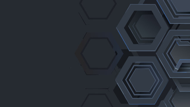 Hexagonal pattern with subtle blue highlights against a dark gray background a 3d rendering hexagons honeycomb geometric