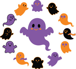 Fototapeta premium Halloween vector bundle colorful ghosts for spooky decorations and designs